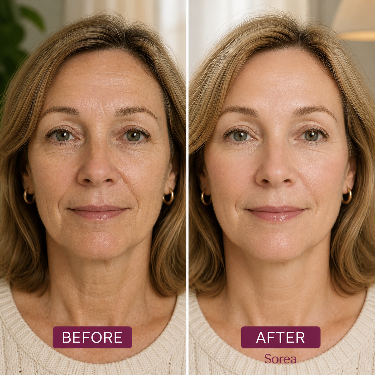 Sorea collagen mask before and after front view