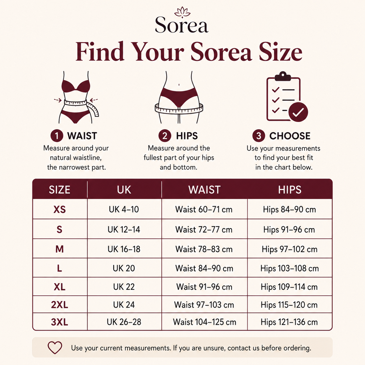 Sorea Sculpting Support Brief - guide des tailles