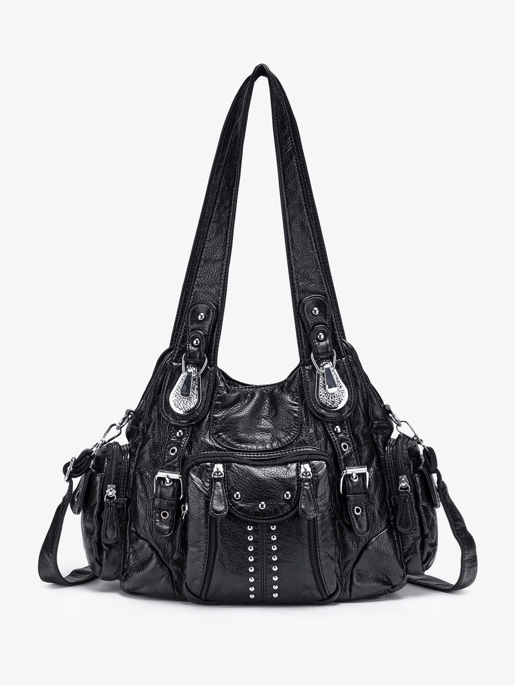 Vintage Black Multi-Pocket Shoulder Bag