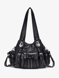 Vintage Black Multi-Pocket Shoulder Bag