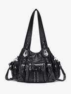 Vintage Black Multi-Pocket Shoulder Bag
