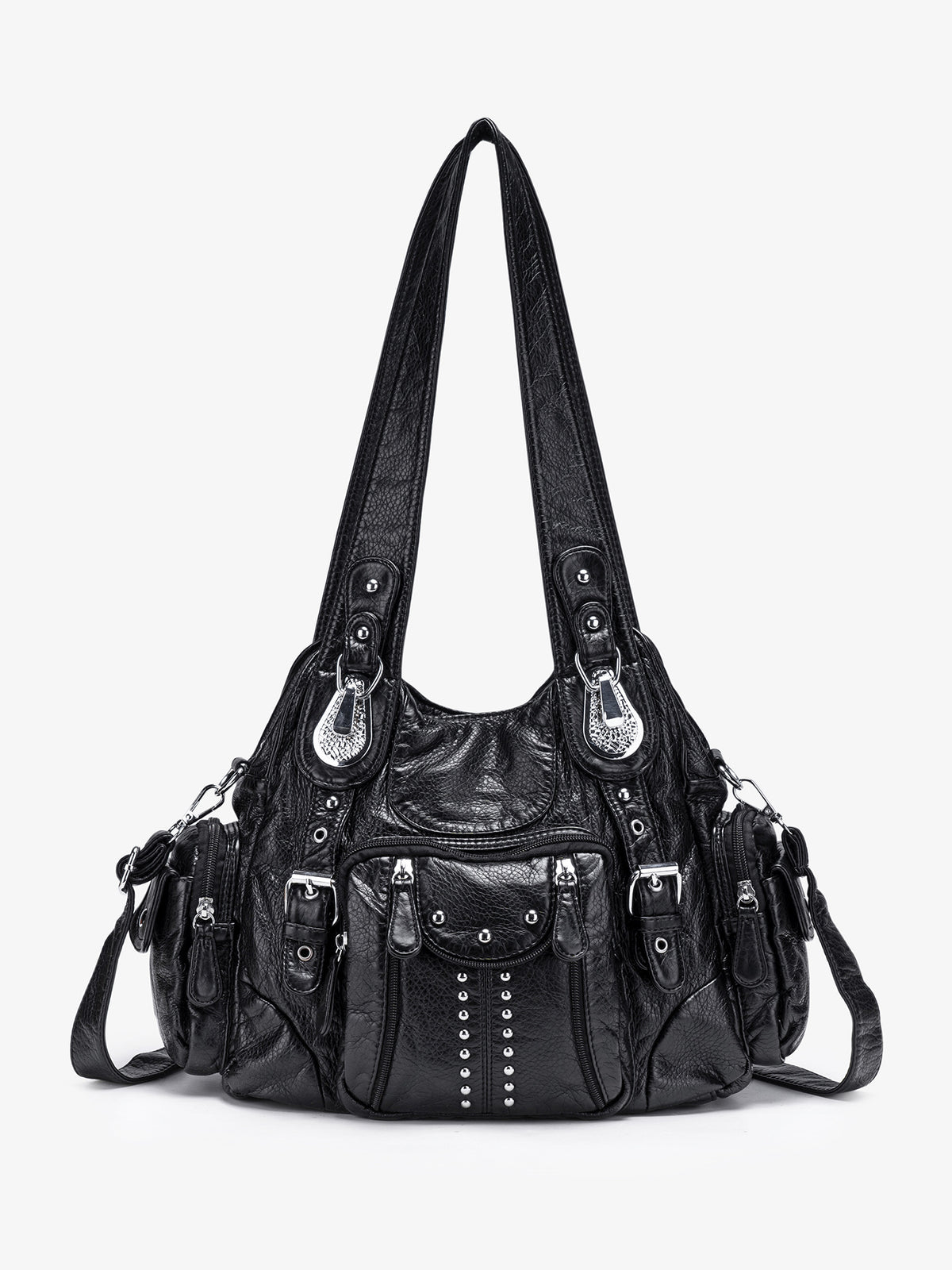 Vintage Black Multi-Pocket Shoulder Bag