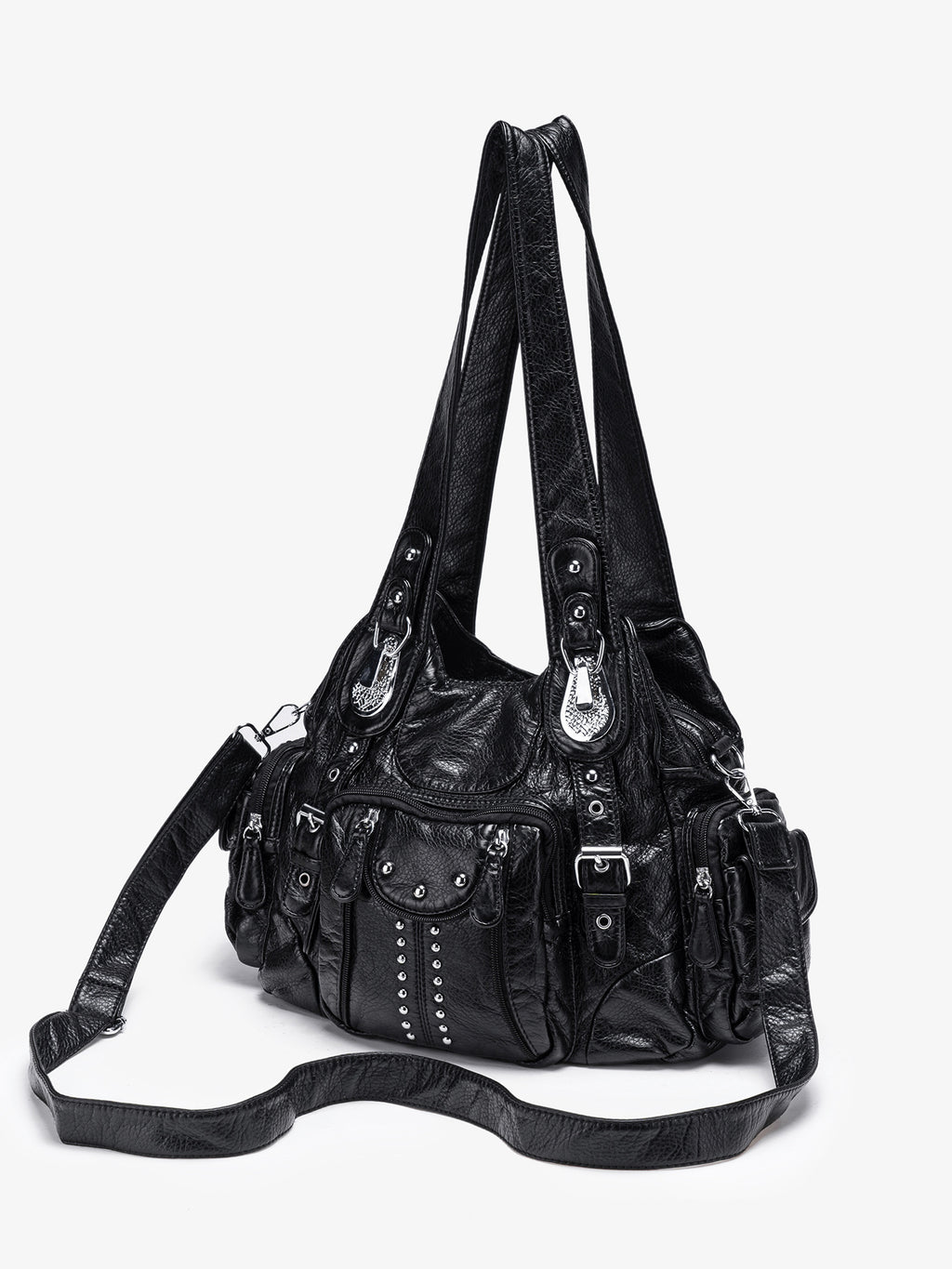 Vintage Black Multi-Pocket Shoulder Bag