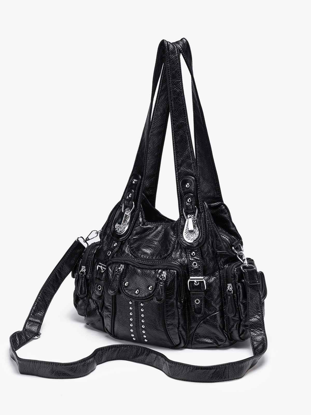 Vintage Black Multi-Pocket Shoulder Bag