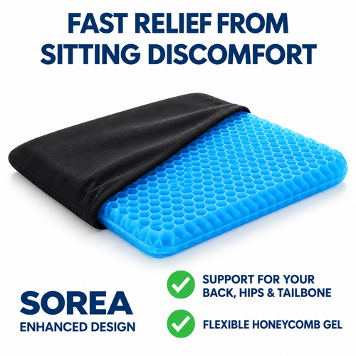 Sorea gel seat cushion with black cover and comfort benefits