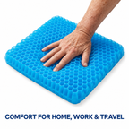 Hand pressing the flexible blue honeycomb gel cushion