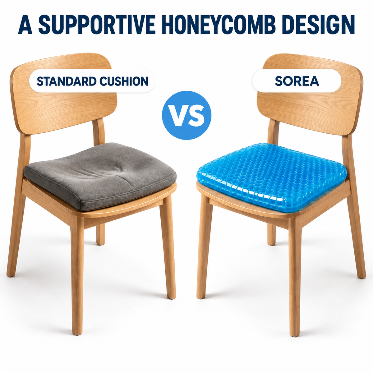 Standard cushion compared with Sorea blue honeycomb gel cushion