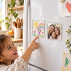 Concept visual: child's drawing in a clear magnetic frame